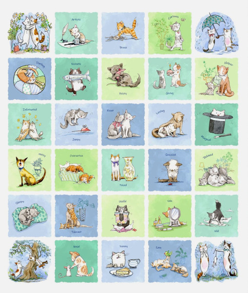 0,9 m Patchworkstoff Katzen "What Friends Are for" Freundschaft Panel