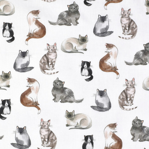 1,00 m Baumwollstoff Katzen Kätzchen Pfoten Popeline weiß Webware