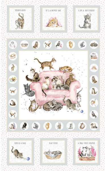 0,7 Patchworkstoff Panel Katzen Tiere Whiskers and Paws