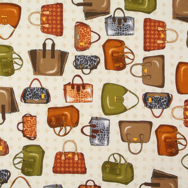 SALE 1,00 m Patchworkstoff Frauen Girls Weekend Handtaschen braun