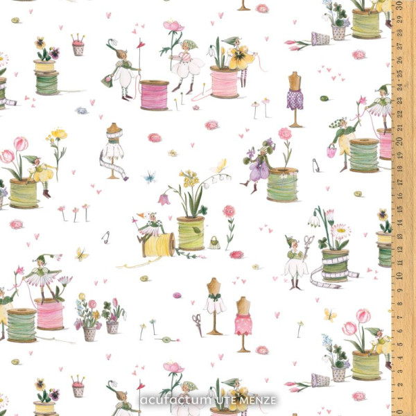 Acufactum Elfen Nähutensilien Nähmaschine "Fadenspiel" Baumwollstoff