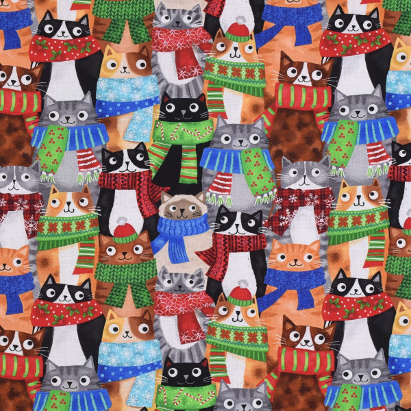 Patchworkstoff Katzen Weihnachten Schal Mützen "Cool Cats"