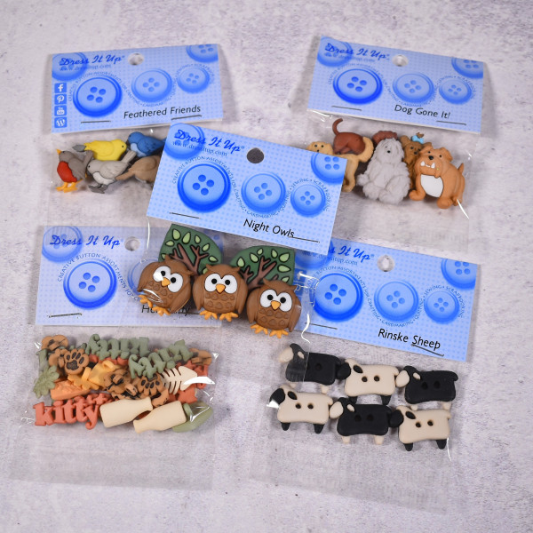 SALE Dekoknöpfe Eulen Schafe Hunde Vögel Tiere Set 2