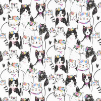 Patchworkstoff Katzen Blumen "Pretty Cats" Katzenstoff weiß Patchworkstoff Katzen Blumen "Pretty Cats" Katzenstoff weiß