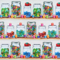 Patchworkstoff Knöpfe Knopfgläser "Sewing Emporium" Patchworkstoff Knöpfe Knopfgläser "Sewing Emporium"