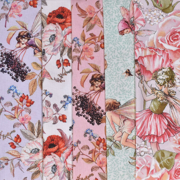 Stoffpaket Patchworkstoff Flower Fairies Elfen Holunder 5 Stoffe