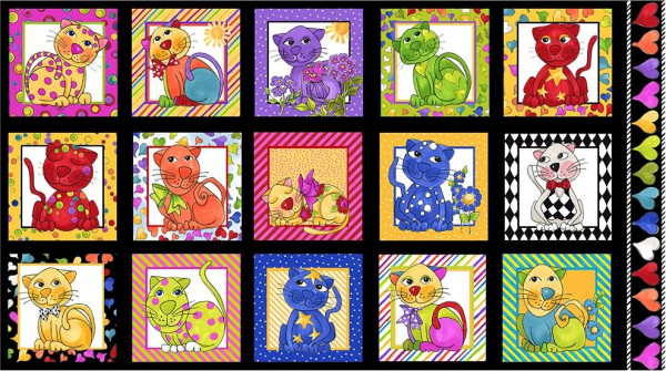 patchworkstoff loralie katzen cat happy panel schwarz 110