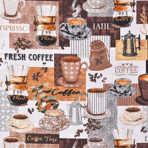 Patchworkstoff Kaffee Kaffeemotive Braun Cafe Connoisseur