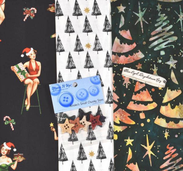 SALE Patchworkstoff Stoffpaket Weihnachten Pin up Tannen 3 Stoffe + Extras