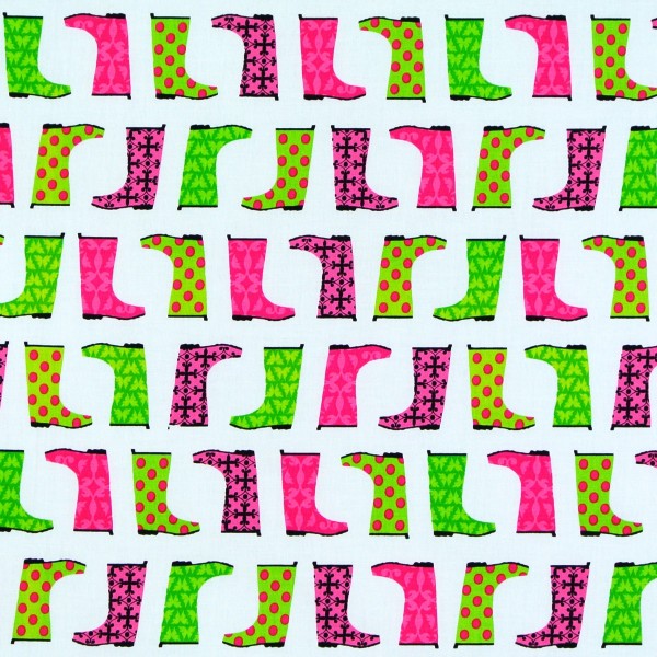 SALE Patchworkstoff Gummistiefel Kinderstoff grün pink