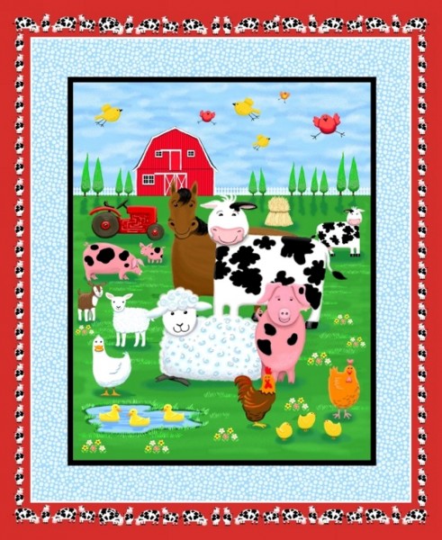 0,9 m Patchworkstoff Bauernhof Tiere Farm Life Panel