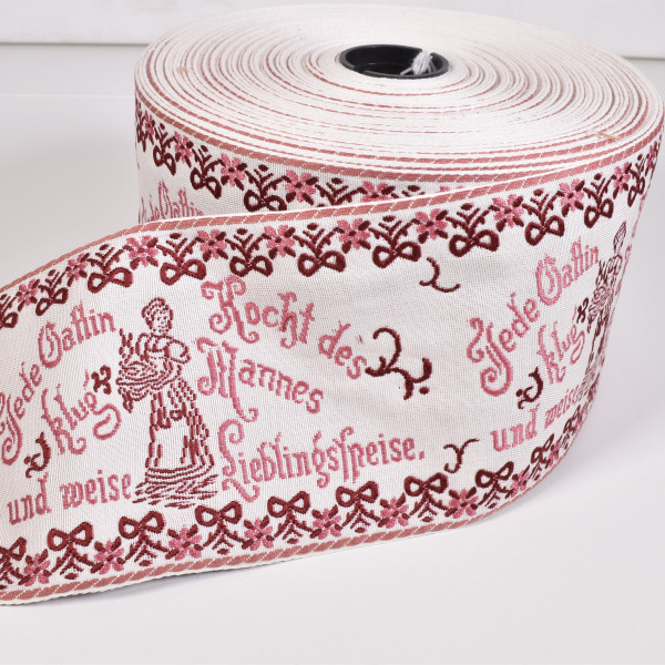 Rarität 1 m Webband Küchensprüche Kochen "Jede Gattin..." rot