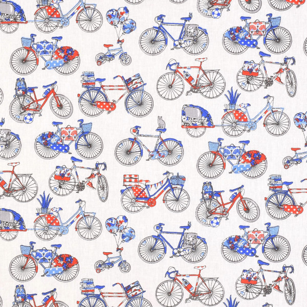 Baumwollstoff Fahrrad Fahrräder blau rot natur Webware