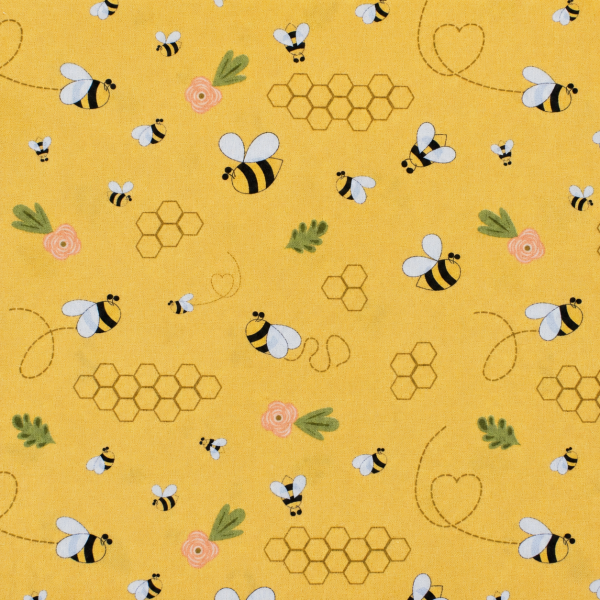 Baumwollstoff Bienen Imkern Blumen Pflanzen Bienenglück gelb