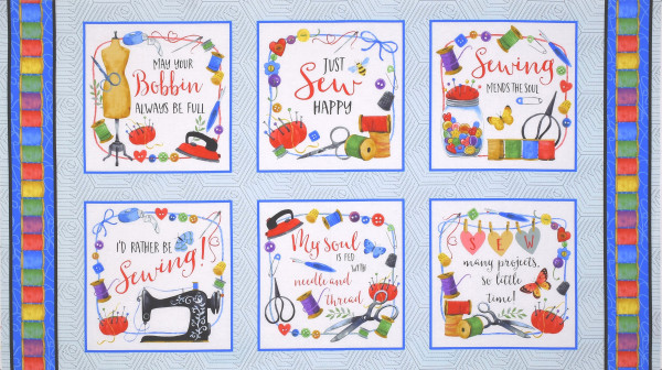 0,6 m Patchworkstoff Nähen Nähutensilien Zitate "Just Sew Happy"Panel