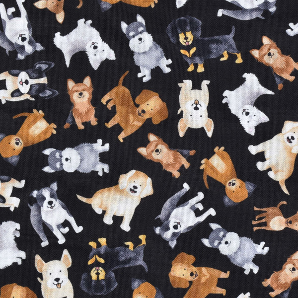 Patchworkstoff kleine Hunde Minihunde "Happiness has Paws" schwarz