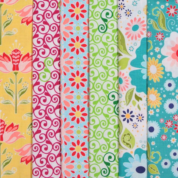 SALE Stoffpaket Baumwollstoff Blumen Ranken 6 Stoffe