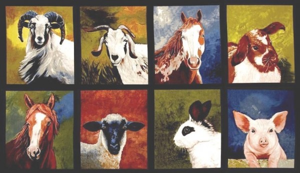 Patchworkstoff Bauernhof Tiere Panel