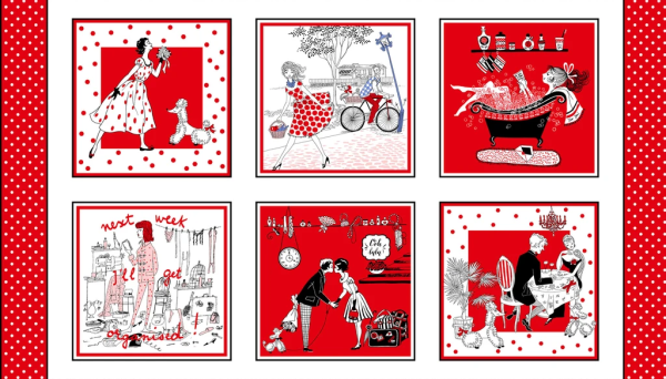 Sale 0,6 m Patchworkstoff Panel "Joie de Vivre" verliebte Paare weiß