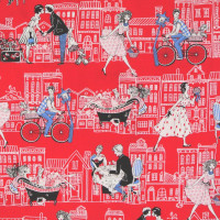 Sale 1 m Patchworkstoff "Joie de Vivre" verliebte Paare rot Sale 1 m Patchworkstoff "Joie de Vivre" verliebte Paare rot