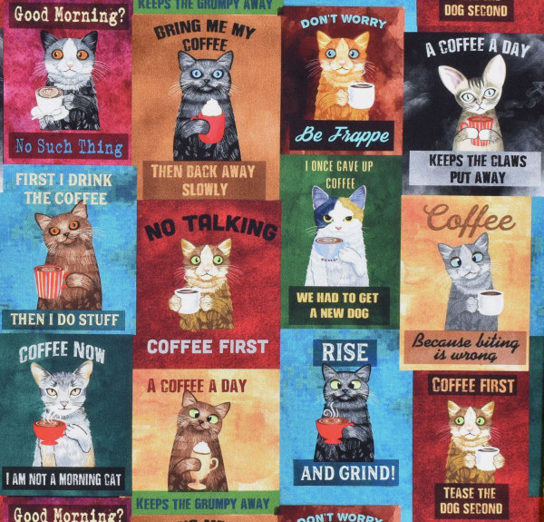 Patchworkstoff Katzen Kaffee Katzenliebe Katzenstoff "Coffee Cats"