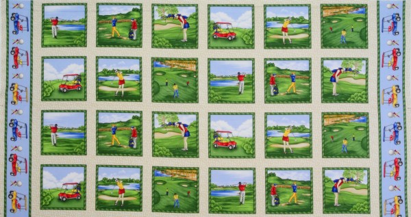 Patchworkstoff Sport Golf Golfer Vintage "Swing Time" Panel
