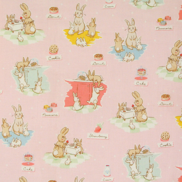 Patchworkstoff Hasen Frühling "Bunnies and Cream" rosa Webware