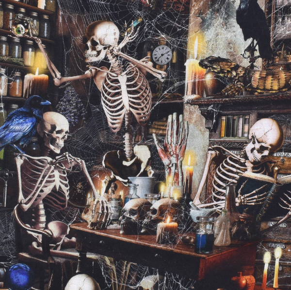 Patchworkstoff Halloween Skelette Apothe "Spooky Apothecary"