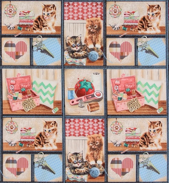 Sale 1,2 m Patchworkstoff Krafty Kitten Katzen Nähutensilien Bilder