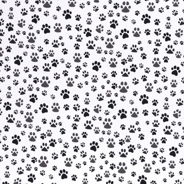 Baumwollstoff Dekostoff Tiere schwarze Pfoten auf Weiß