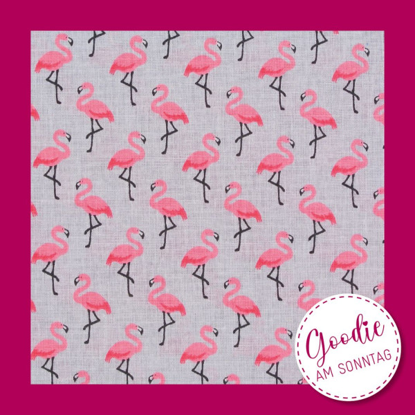 Goodie am Sonntag Baumwollstoff Flamingos zartgrau 0,50 x 1,60 m