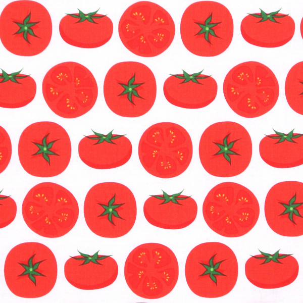 SALE 1,0 m Patchworkstoff Tomaten Gemüse Metro Market weiß Webware