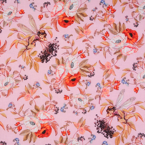 Elfen Flower Fairies "Elderberry" Patchworkstoff rosa