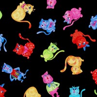 Patchworkstoff Loralie Katzen Cool Cats schwarz Patchworkstoff Loralie Katzen Cool Cats schwarz