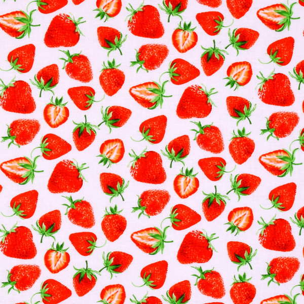 Patchworkstoff Erdbeeren Obst "Strawberry Fields Forever" weiß