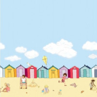 Patchworkstoff Kinder Sommer Strand "Sunshine an Sandcastles" Bordüre Patchworkstoff Kinder Sommer Strand "Sunshine an Sandcastles" Bordüre