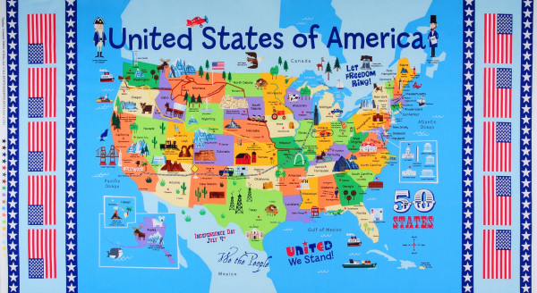 Patchworkstoff Amerika USA Bundesstaaten Landkarte Panel