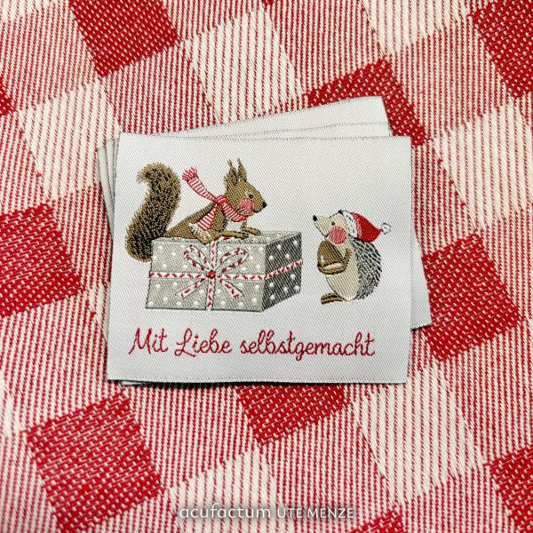 2 x acufactum Webetikett Patch Eichhörnchen Igel "Mit Liebe selbstgemacht"