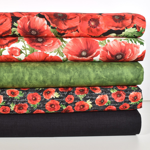 Patchworkstoff Stoffpaket Mohn Blumen "Poppy Pasion" 5 Stoffe