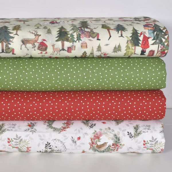 Acufactum Stoffpaket Weihnachten Weihnachtswald 4 Stoffe Webetikett