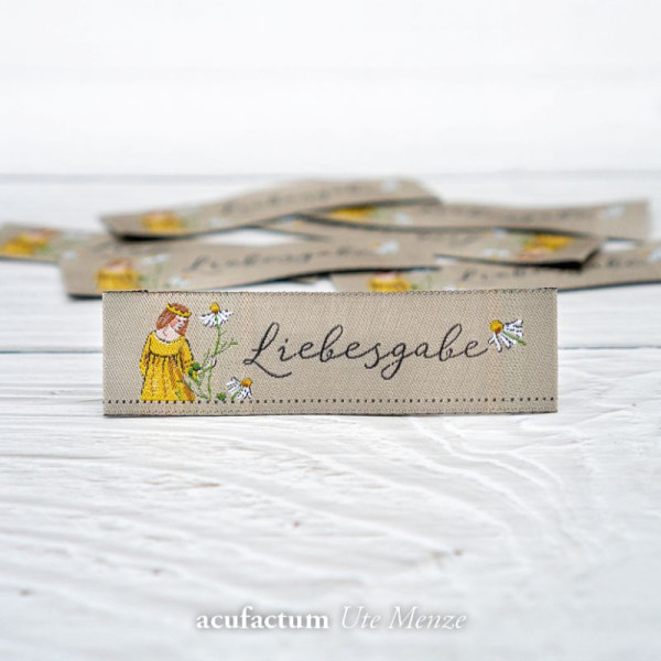 3 Stück acufactum Webetikett Liebesgabe Engel beige