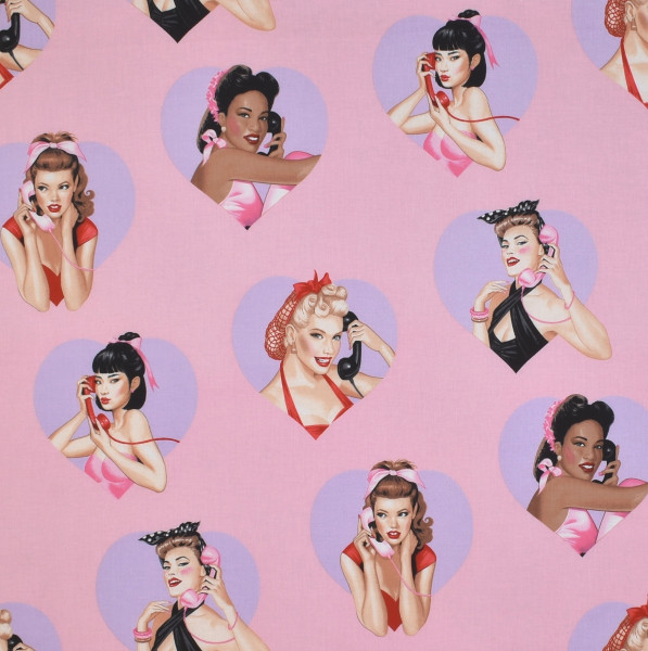 Patchworkstoff Frauen Retro Pin Up Girls am Telefon "Dial Love"