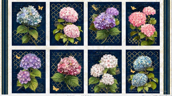 Patchworkstoff Hortensien Hydrangea Blumen Garten Panel
