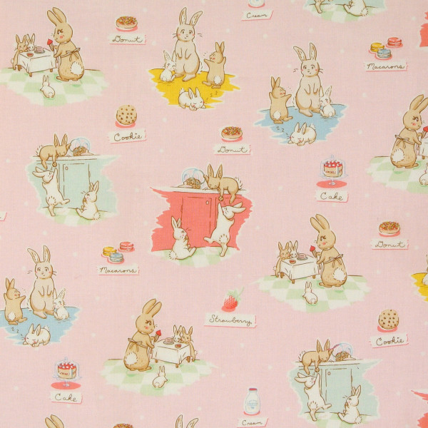 SALE 1,00 m Patchworkstoff Hasen Frühling "Bunnies and Cream" rosa