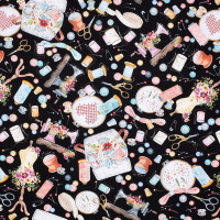 Patchworkstoff Nähmaschinen Nähutensilien "Sewing Notion" schwarz Patchworkstoff Nähmaschinen Nähutensilien "Sewing Notion" schwarz