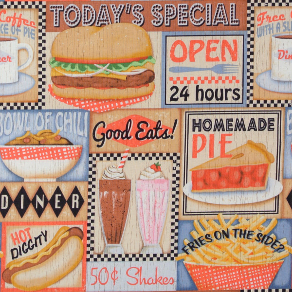 SALE Patchworkstoff American Diner Fast Food Hot Dogs
