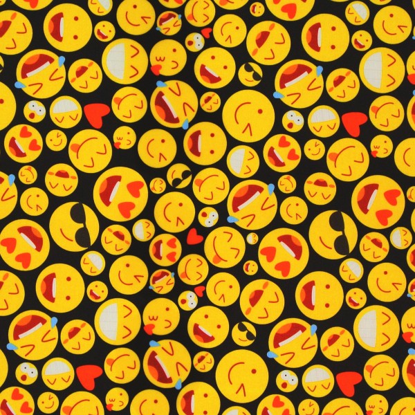 Baumwollstoff Emojis Smiley Computer schwarz Dekostoff