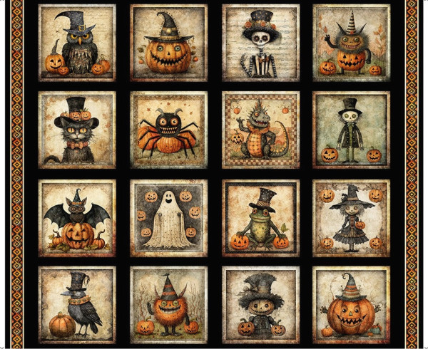 0,9 m Patchworkstoff Halloween Tiere Kürbisse Jeepers Creepers Panel