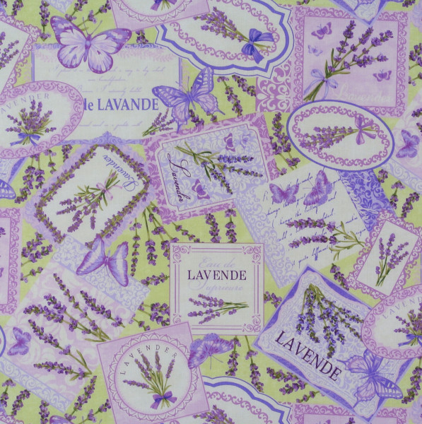 0,9 m Patchworkstoff Lavendel Lavender Market Labels Webware