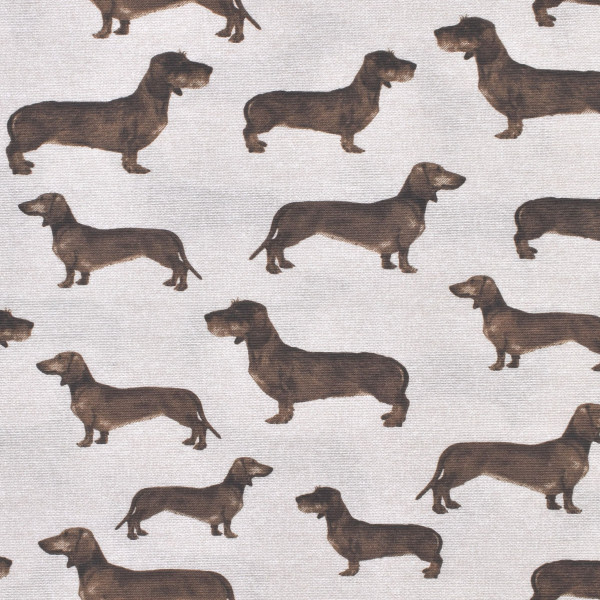 Baumwollstoff Dekostoff Hund Dackel hellbeige Webware 1,00 m